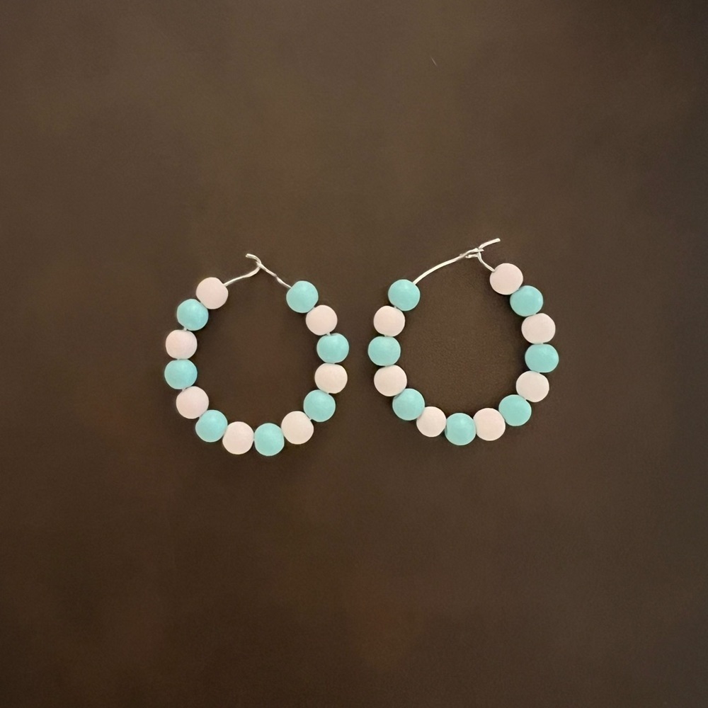 Gender reveal Boy Girl Pink and Blue Beaded Hoop Earrings!